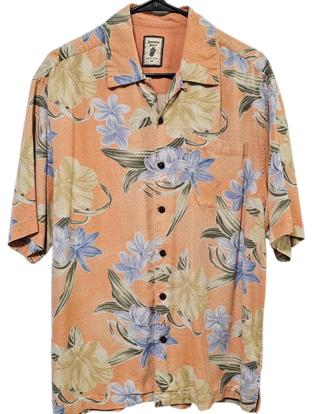 Jamaica Jaxx 100% Silk Men's Floral Short Sleeve Hawaiian Button Down Size M